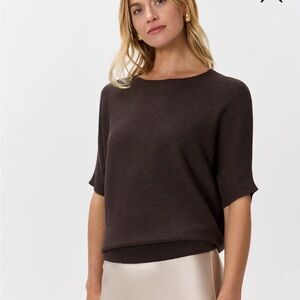 Quince Dark Brown Lightweight Cotton Cashmere Link-Stitch Dolman Sweater